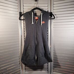 Rare Nike Women's Black and Multicolor Speckled Athletic Hoodie Vest - Size M